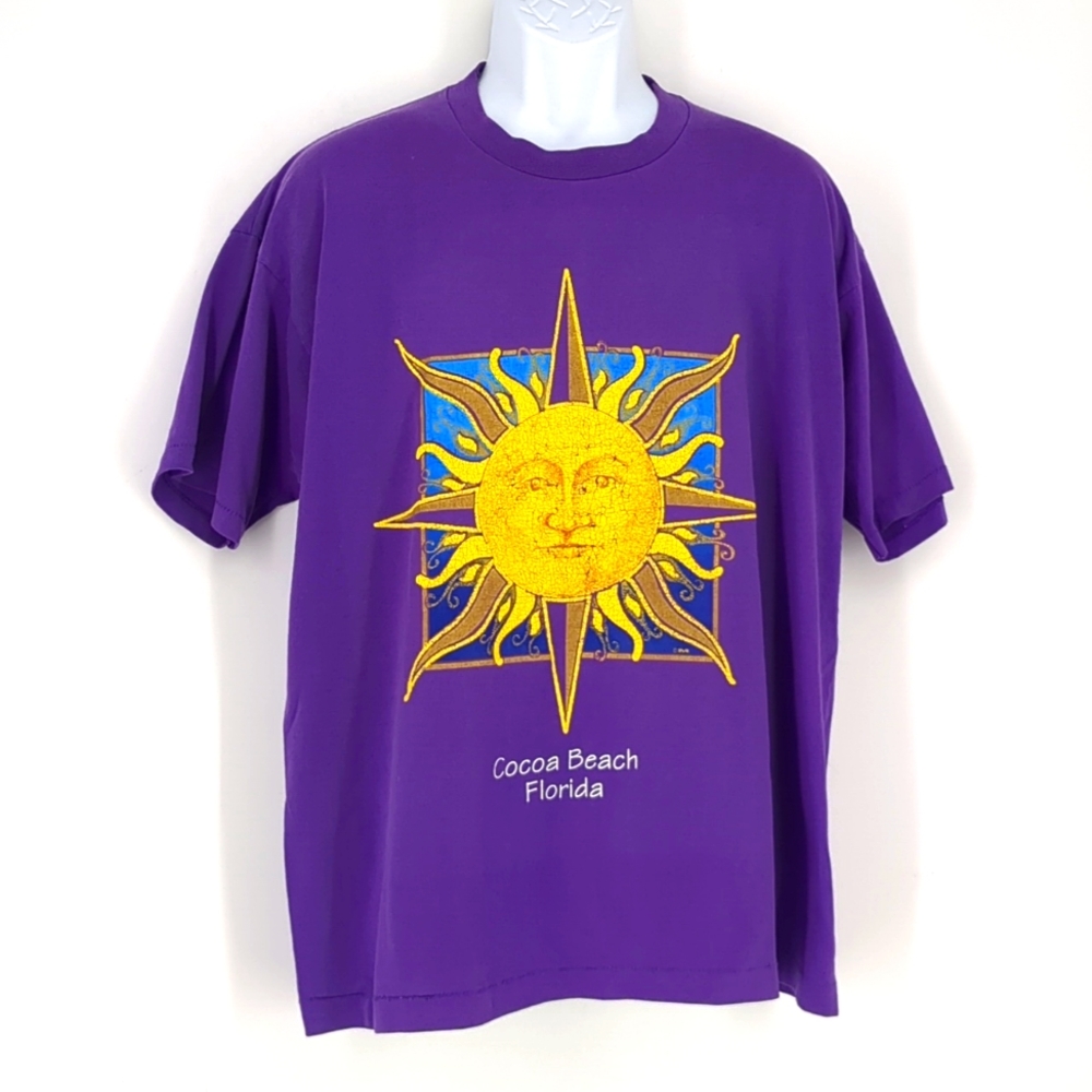 Vintage Cocoa Beach Florida Purple Sun Single Stitch T-Shirt Unisex XL